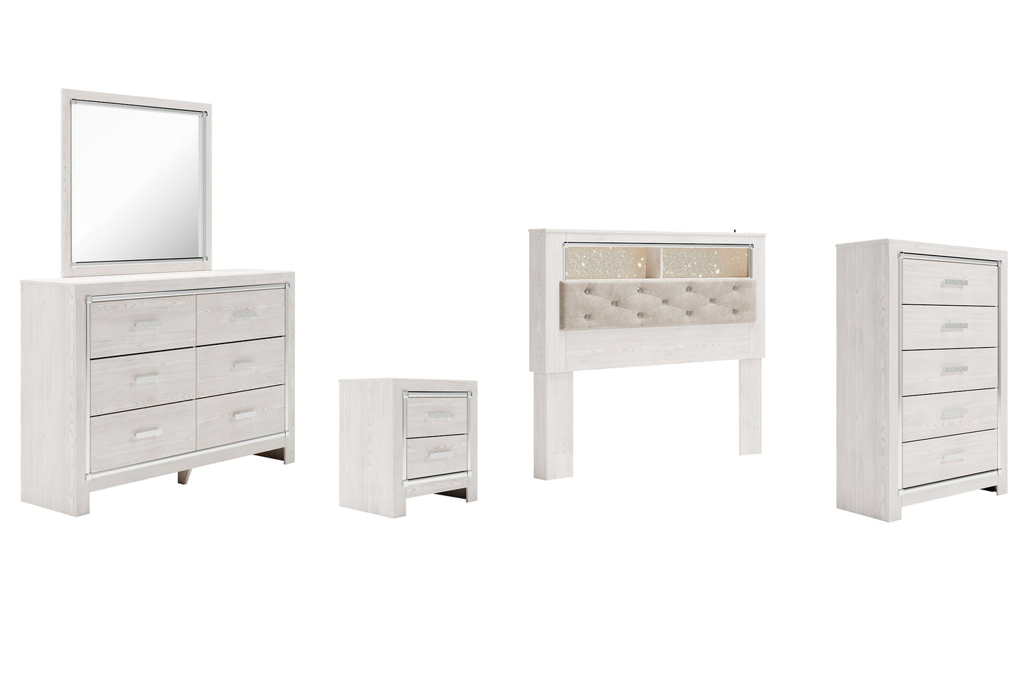 Altyra Queen Bookcase Headboard with Mirrored Dresser, Chest and Nightstand Furniture Mart -  online today or in-store at our location in Duluth, Ga. Furniture Mart Georgia. View our lowest price today. Shop Now. 