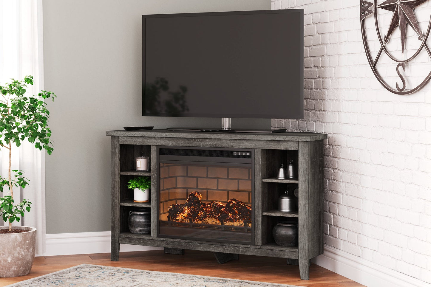 Arlenbry Corner TV Stand with Electric Fireplace Furniture Mart -  online today or in-store at our location in Duluth, Ga. Furniture Mart Georgia. View our lowest price today. Shop Now. 