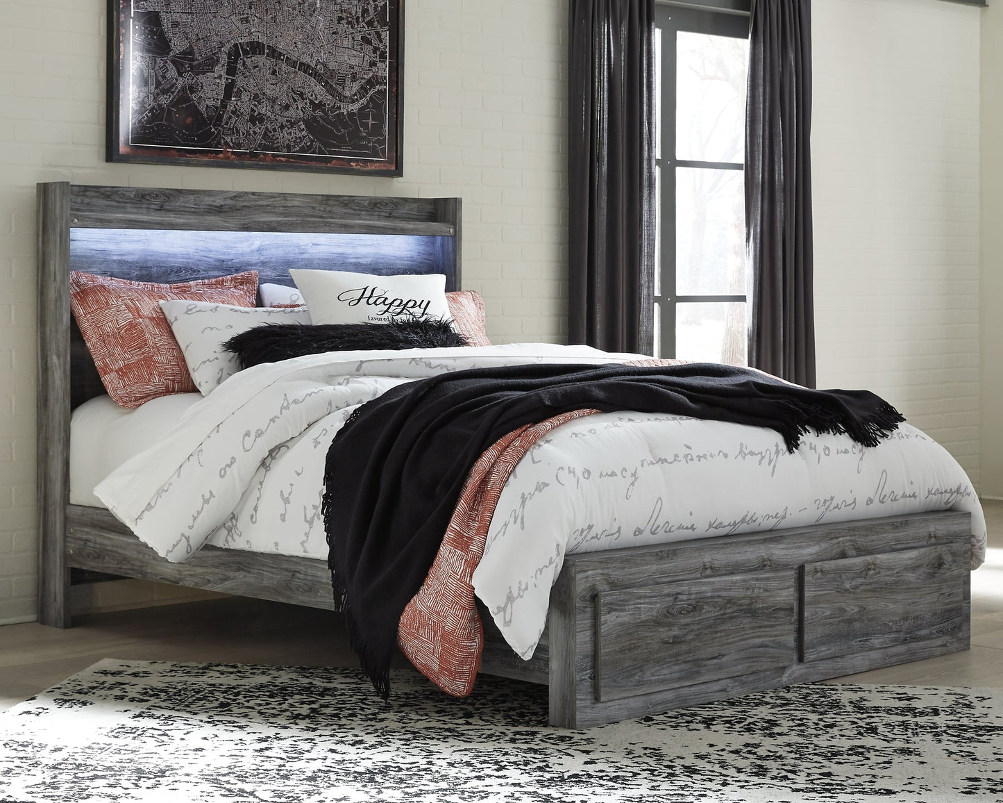 Baystorm Queen Panel Bed with 2 Storage Drawers with Mirrored Dresser and Nightstand Furniture Mart - online today or in-store at our location in Duluth, Ga. Furniture Mart Georgia. View our lowest price today. Shop Now.