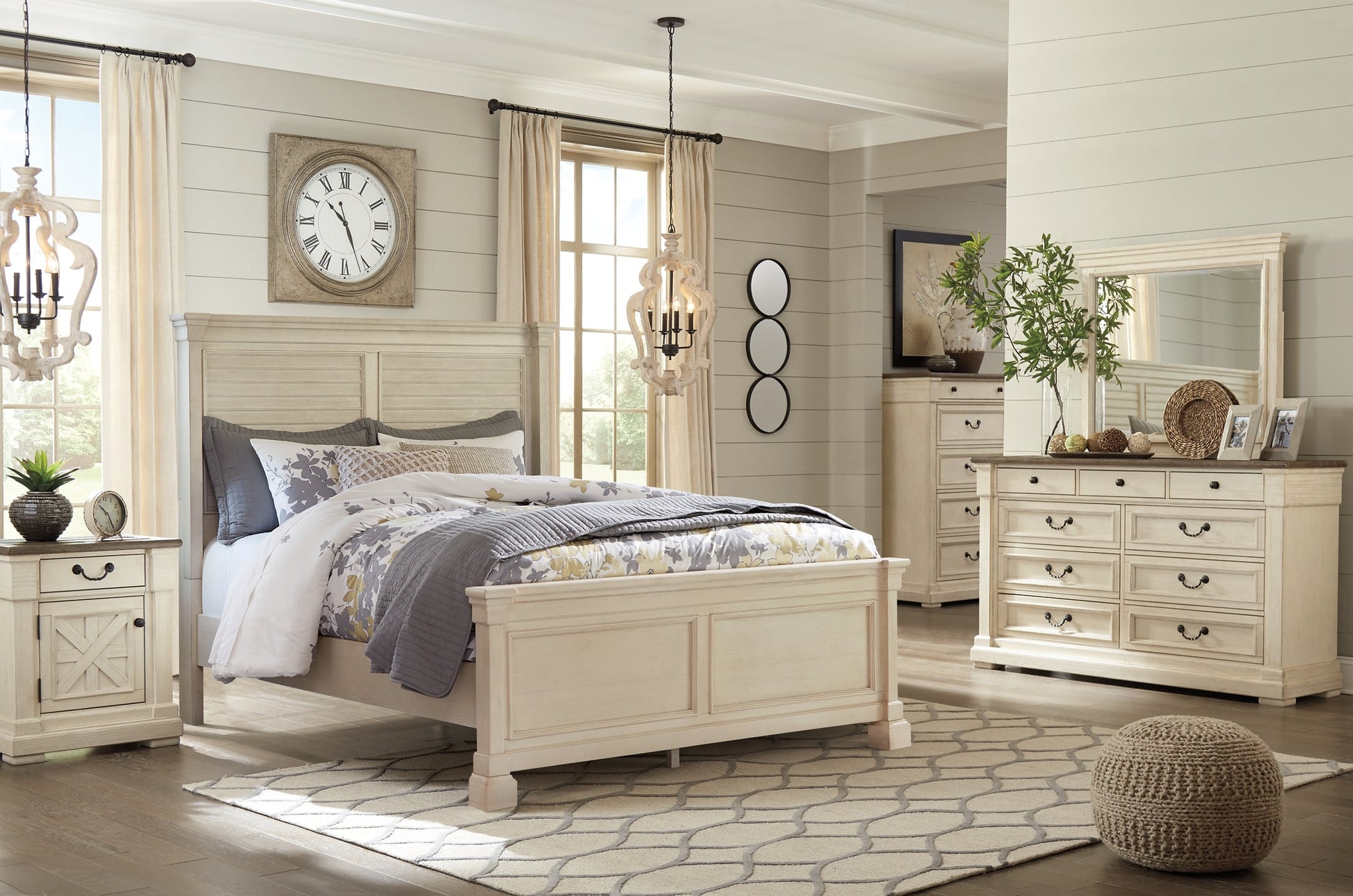 Bolanburg Queen Panel Bed with Mirrored Dresser and 2 Nightstands Furniture Mart -  online today or in-store at our location in Duluth, Ga. Furniture Mart Georgia. View our lowest price today. Shop Now. 