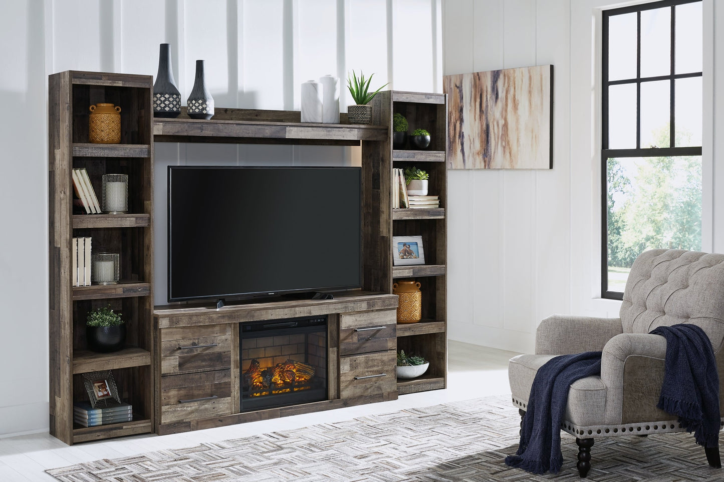 Derekson 4-Piece Entertainment Center with Electric Fireplace Furniture Mart - online today or in-store at our location in Duluth, Ga. Furniture Mart Georgia. View our lowest price today. Shop Now.