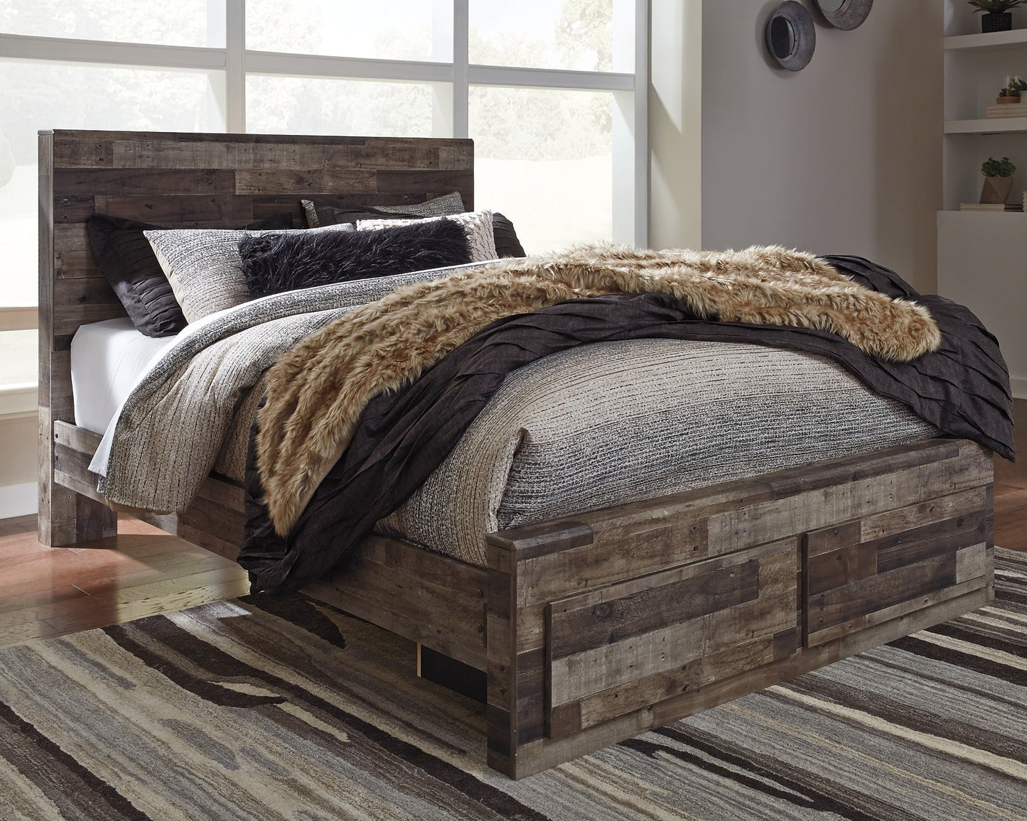 Derekson Queen Panel Bed with 2 Storage Drawers with Mirrored Dresser, Chest and Nightstand Furniture Mart - online today or in-store at our location in Duluth, Ga. Furniture Mart Georgia. View our lowest price today. Shop Now.