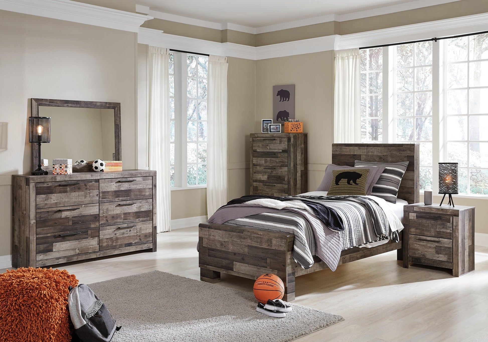 Derekson Twin Panel Bed with Mirrored Dresser, Chest and Nightstand Furniture Mart -  online today or in-store at our location in Duluth, Ga. Furniture Mart Georgia. View our lowest price today. Shop Now. 