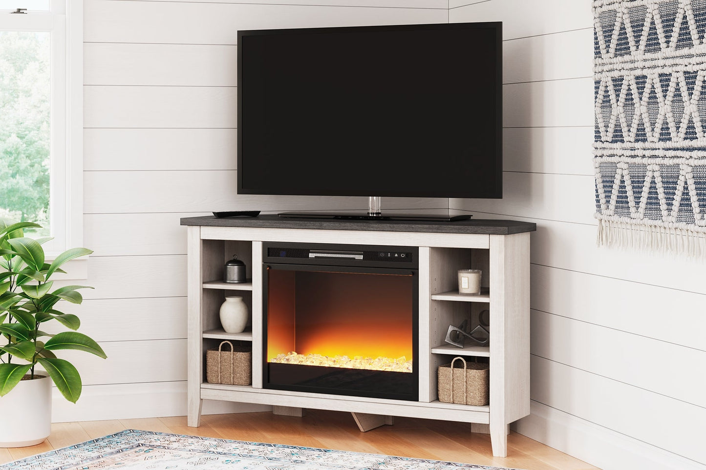 Dorrinson Corner TV Stand with Electric Fireplace Furniture Mart -  online today or in-store at our location in Duluth, Ga. Furniture Mart Georgia. View our lowest price today. Shop Now. 