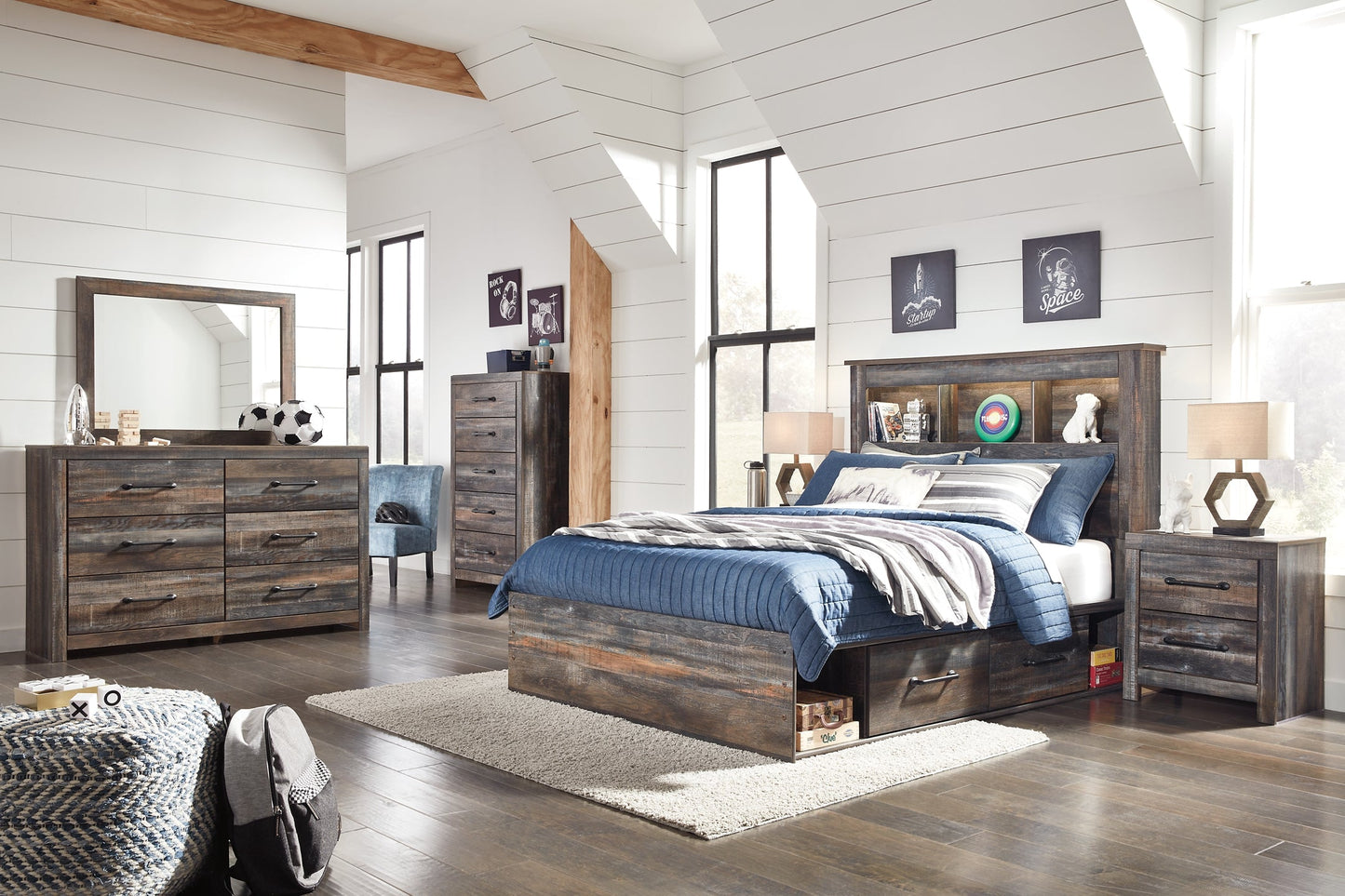 Drystan Full Bookcase Bed with 2 Storage Drawers with Mirrored Dresser, Chest and Nightstand Furniture Mart - online today or in-store at our location in Duluth, Ga. Furniture Mart Georgia. View our lowest price today. Shop Now.