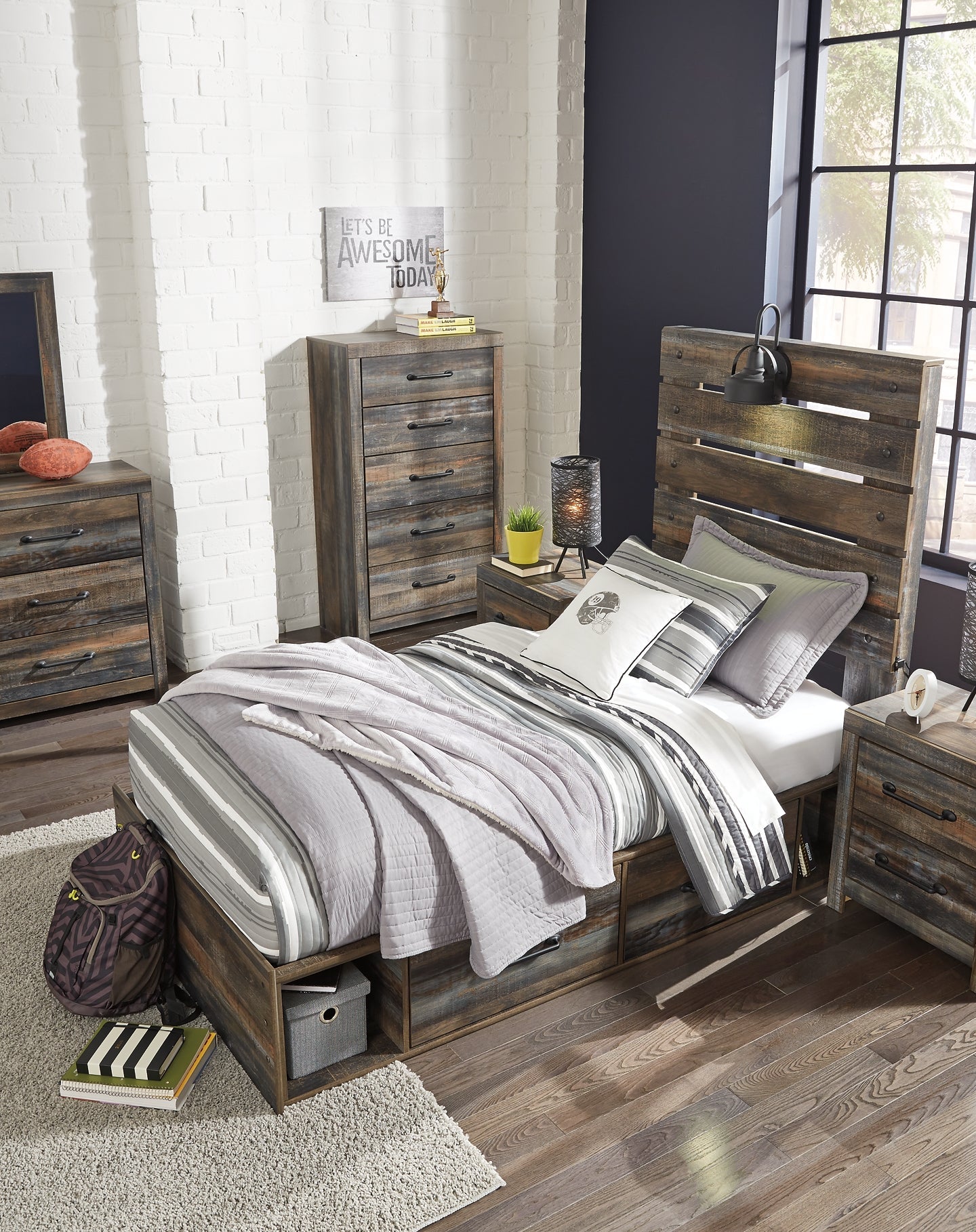 Drystan Full Panel Bed with 4 Storage Drawers with Mirrored Dresser, Chest and Nightstand Furniture Mart -  online today or in-store at our location in Duluth, Ga. Furniture Mart Georgia. View our lowest price today. Shop Now.
