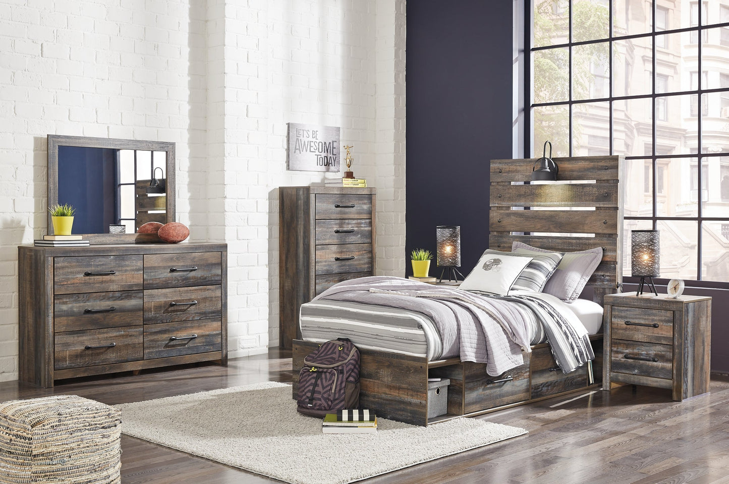 Drystan Twin Panel Headboard with Mirrored Dresser, Chest and 2 Nightstands Furniture Mart -  online today or in-store at our location in Duluth, Ga. Furniture Mart Georgia. View our lowest price today. Shop Now. 