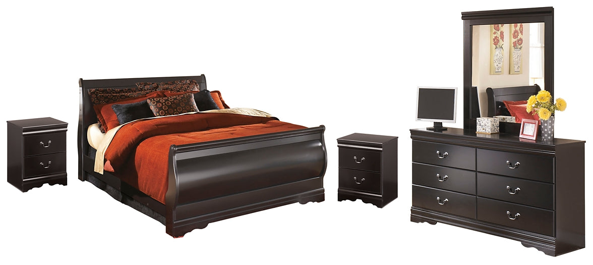 Huey Vineyard Sleigh Bed With Mirrored Dresser And 2 Nightstands