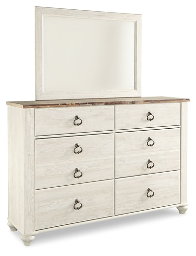 Willowton Panel Bed With Mirrored Dresser, Chest And 2 Nightstands