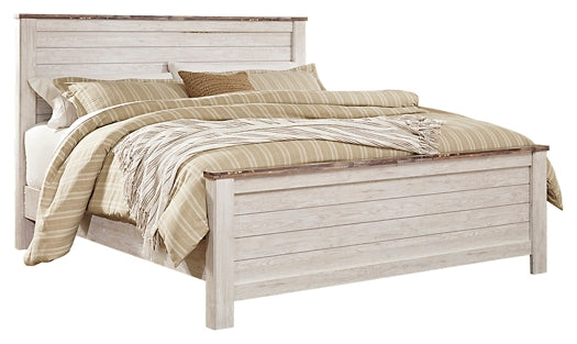 Willowton Panel Bed With Mirrored Dresser, Chest And 2 Nightstands