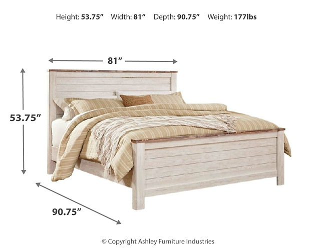 Willowton Panel Bed With Mirrored Dresser, Chest And 2 Nightstands