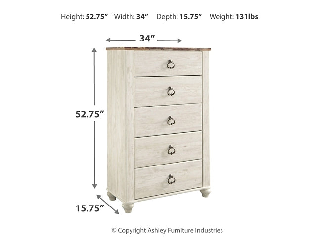 Willowton Panel Bed With Mirrored Dresser, Chest And 2 Nightstands