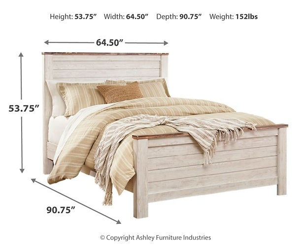 Willowton Panel Bed With Mirrored Dresser, Chest And 2 Nightstands