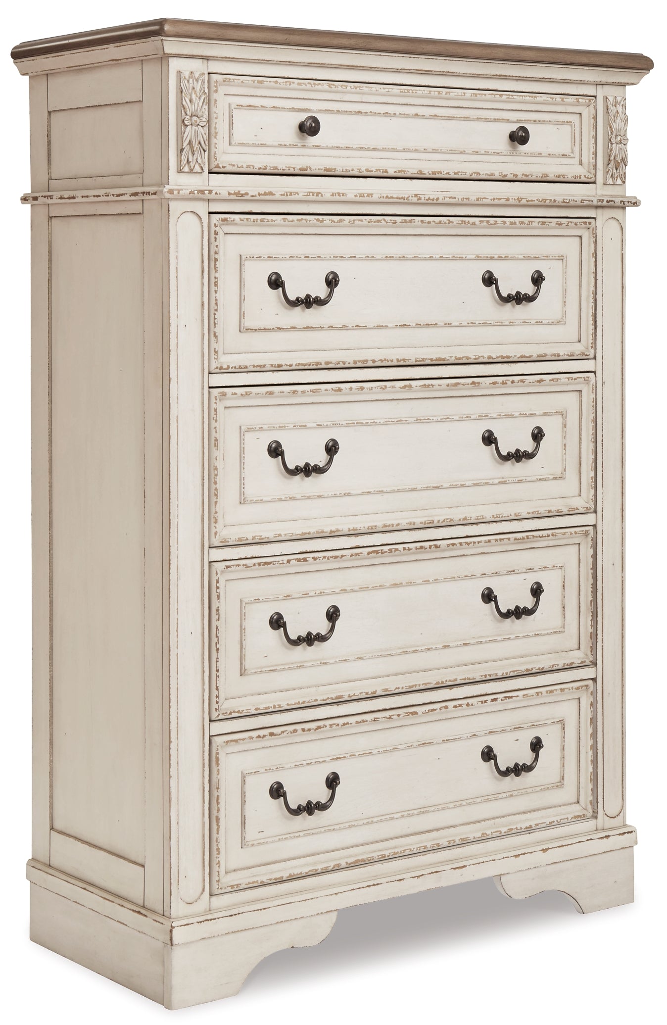 Realyn Upholstered Panel Bed With Mirrored Dresser And Chest