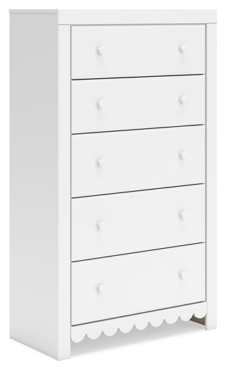 Mollviney Full Panel Storage Bed with Mirrored Dresser, Chest and Nightstand