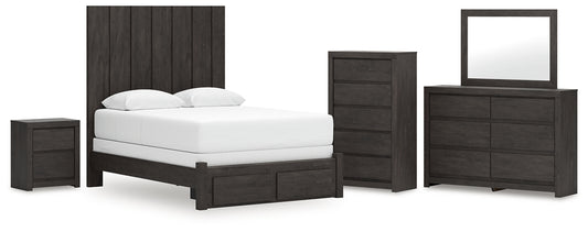 Fraluna Queen Panel Storage Bed with Mirrored Dresser, Chest and Nightstand