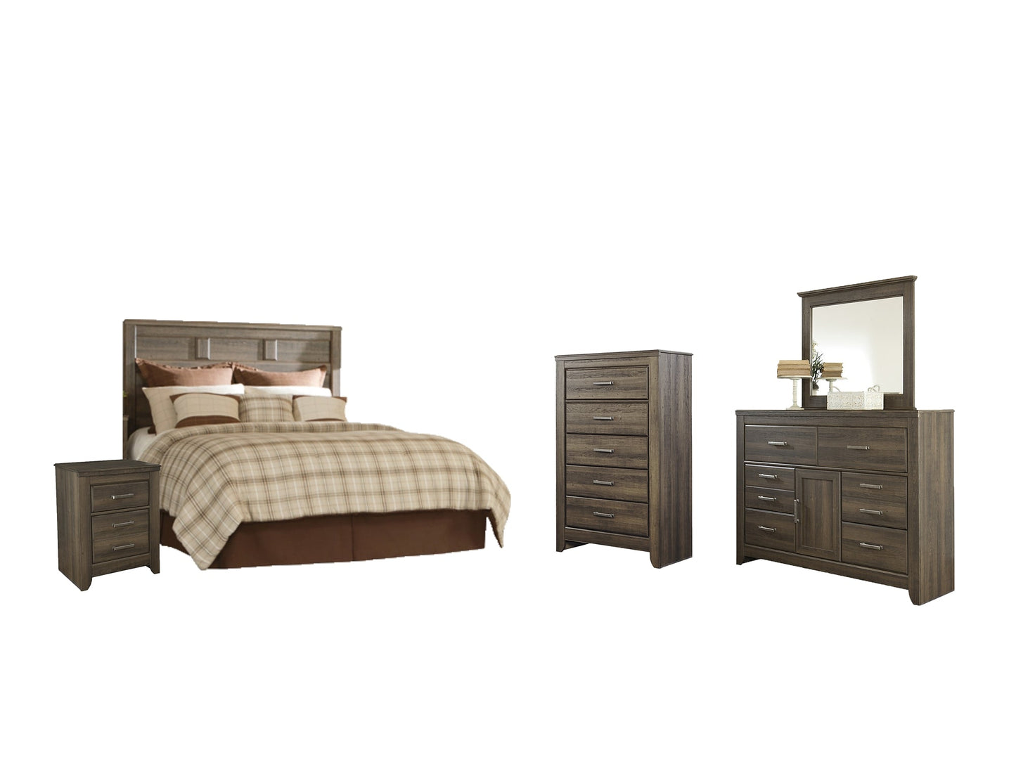Juararo Queen Panel Headboard with Mirrored Dresser, Chest and Nightstand Furniture Mart - online today or in-store at our location in Duluth, Ga. Furniture Mart Georgia. View our lowest price today. Shop Now.