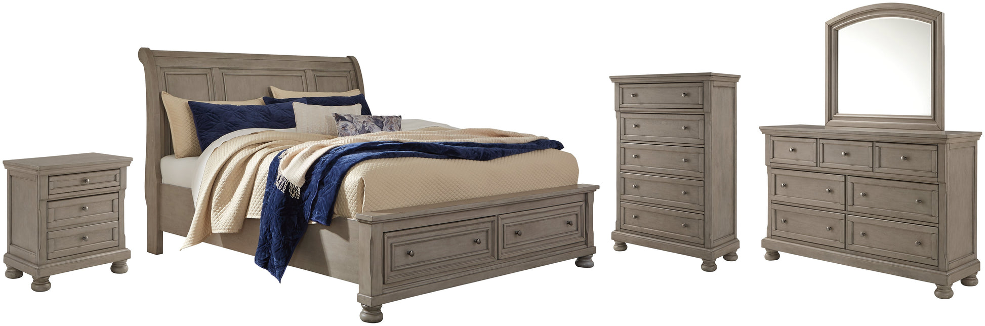 Lettner Queen Sleigh Bed with 2 Storage Drawers with Mirrored Dresser, Chest and Nightstand Furniture Mart -  online today or in-store at our location in Duluth, Ga. Furniture Mart Georgia. View our lowest price today. Shop Now. 