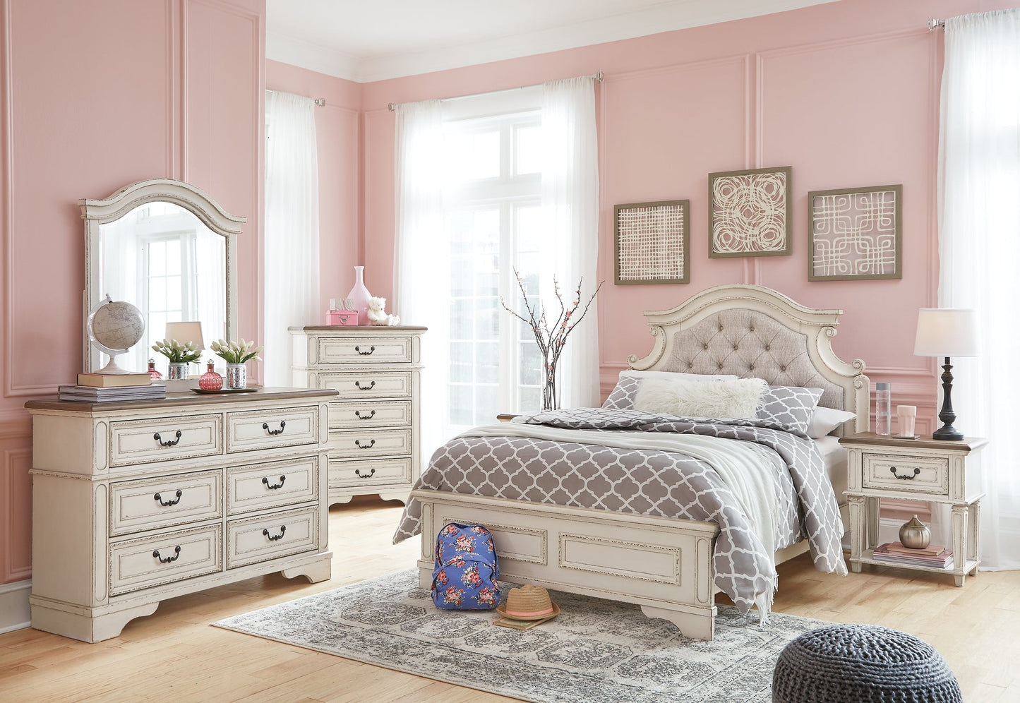 Realyn Full Panel Bed with Mirrored Dresser, Chest and Nightstand Furniture Mart -  online today or in-store at our location in Duluth, Ga. Furniture Mart Georgia. View our lowest price today. Shop Now. 