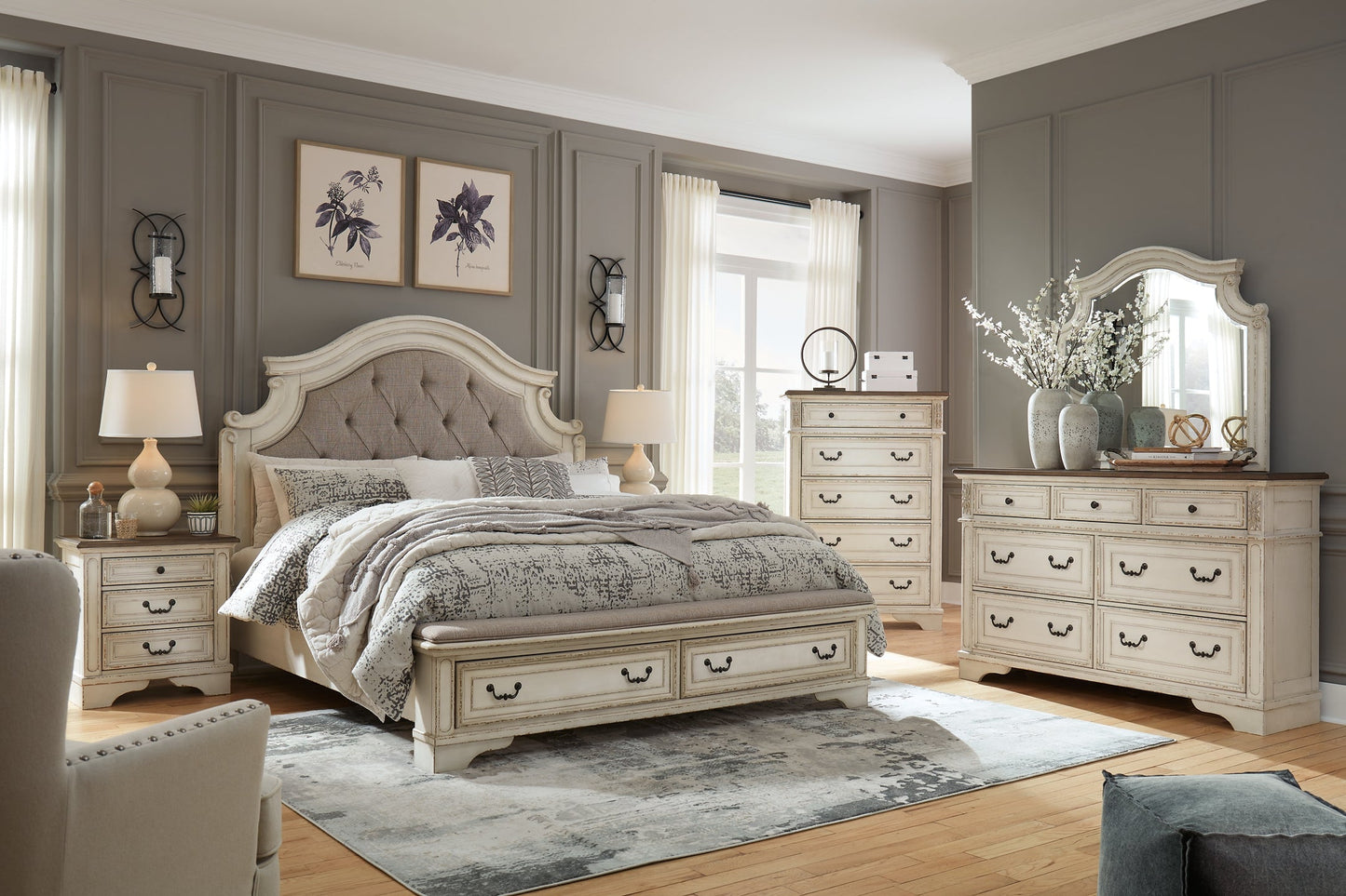Realyn King Upholstered Bed with Mirrored Dresser and Chest Furniture Mart - online today or in-store at our location in Duluth, Ga. Furniture Mart Georgia. View our lowest price today. Shop Now.