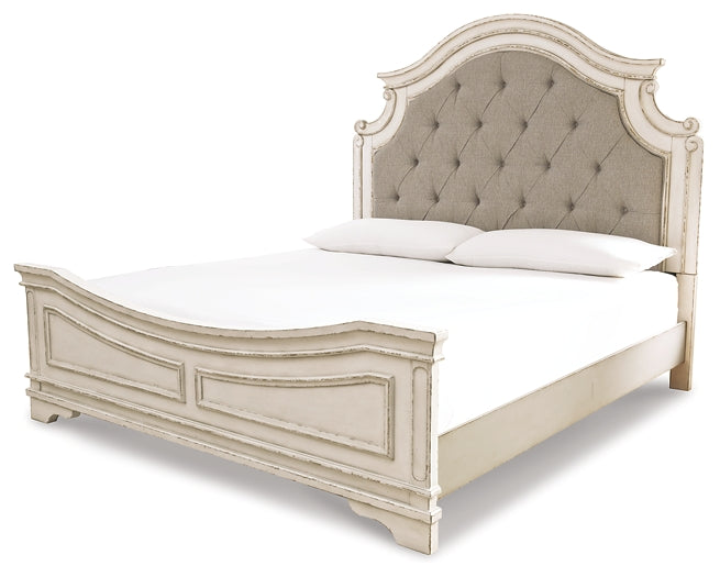 Realyn Queen Upholstered Panel Bed with Mirrored Dresser and 2 Nightstands Furniture Mart -  online today or in-store at our location in Duluth, Ga. Furniture Mart Georgia. View our lowest price today. Shop Now. 