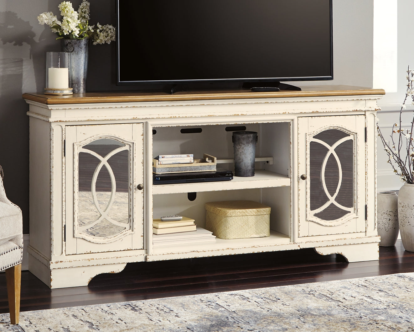 Realyn XL TV Stand w/Fireplace Option Furniture Mart -  online today or in-store at our location in Duluth, Ga. Furniture Mart Georgia. View our lowest price today. Shop Now. 