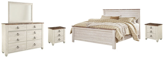 Willowton California King Panel Bed with Mirrored Dresser and 2 Nightstands Furniture Mart -  online today or in-store at our location in Duluth, Ga. Furniture Mart Georgia. View our lowest price today. Shop Now. 