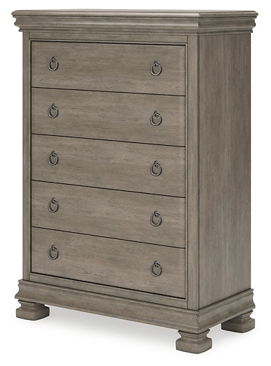 Lexorne Queen Sleigh Bed with Mirrored Dresser, Chest and Nightstand
