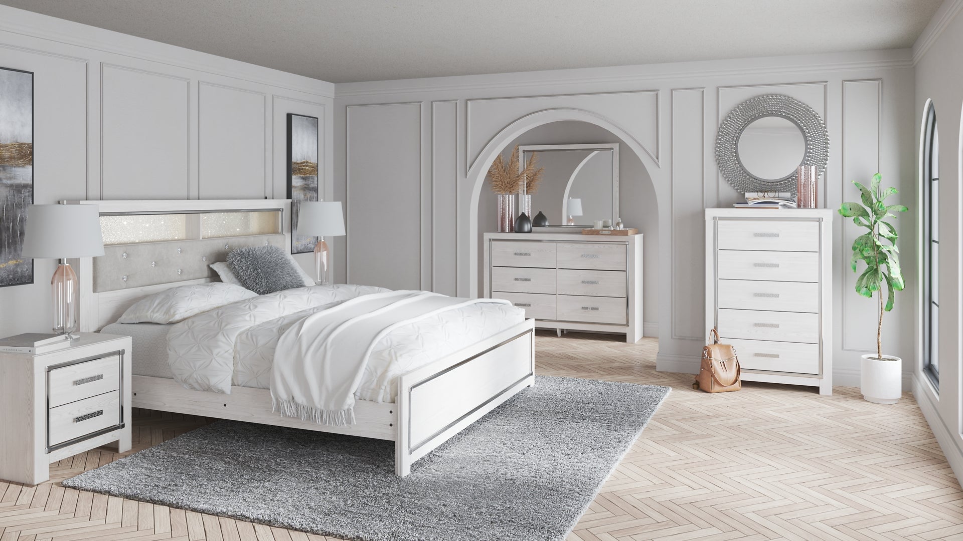 Altyra King Bookcase Headboard with Mirrored Dresser and 2 Nightstands Furniture Mart -  online today or in-store at our location in Duluth, Ga. Furniture Mart Georgia. View our lowest price today. Shop Now. 