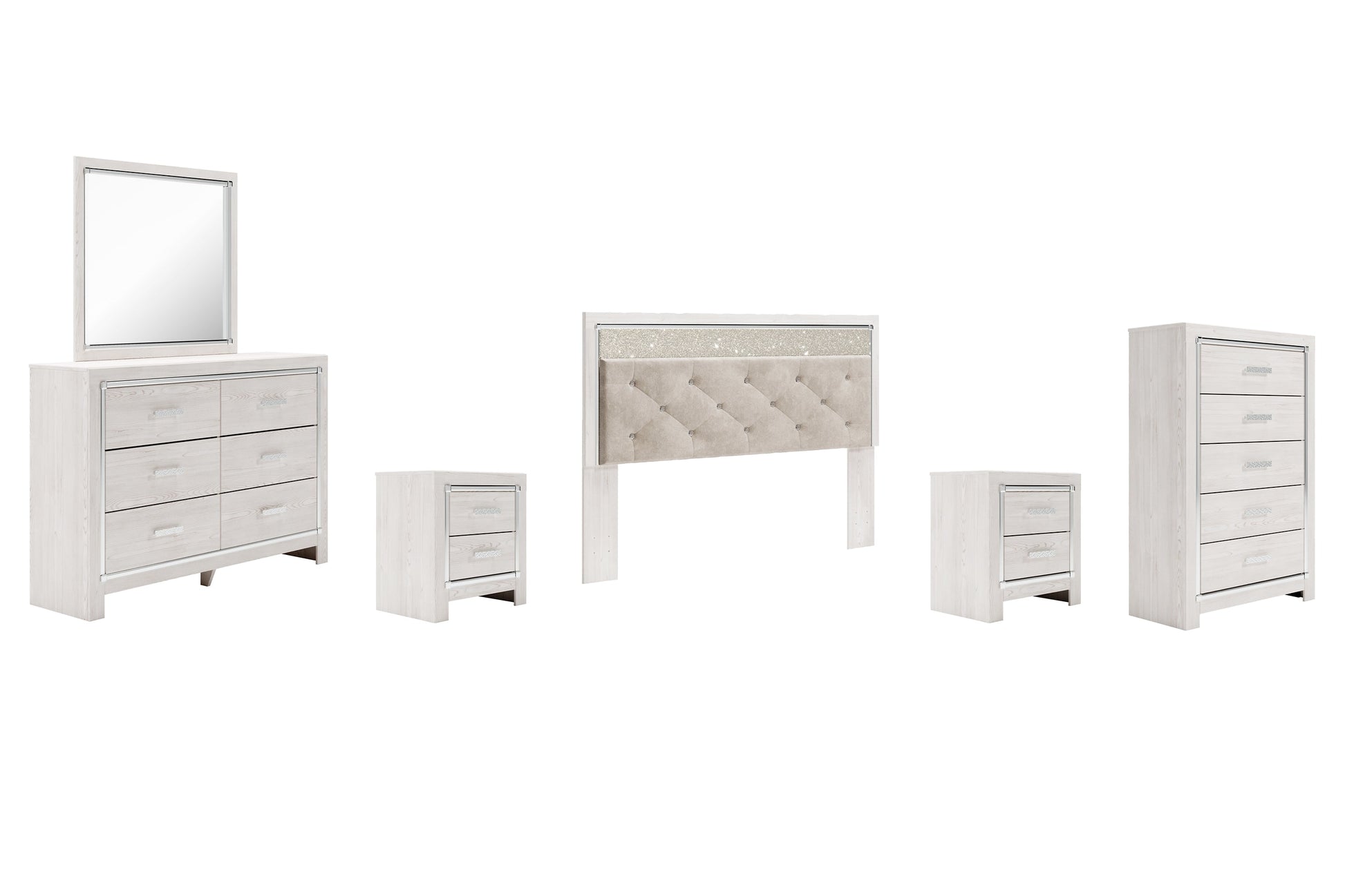 Altyra King Panel Headboard with Mirrored Dresser, Chest and 2 Nightstands Furniture Mart -  online today or in-store at our location in Duluth, Ga. Furniture Mart Georgia. View our lowest price today. Shop Now. 