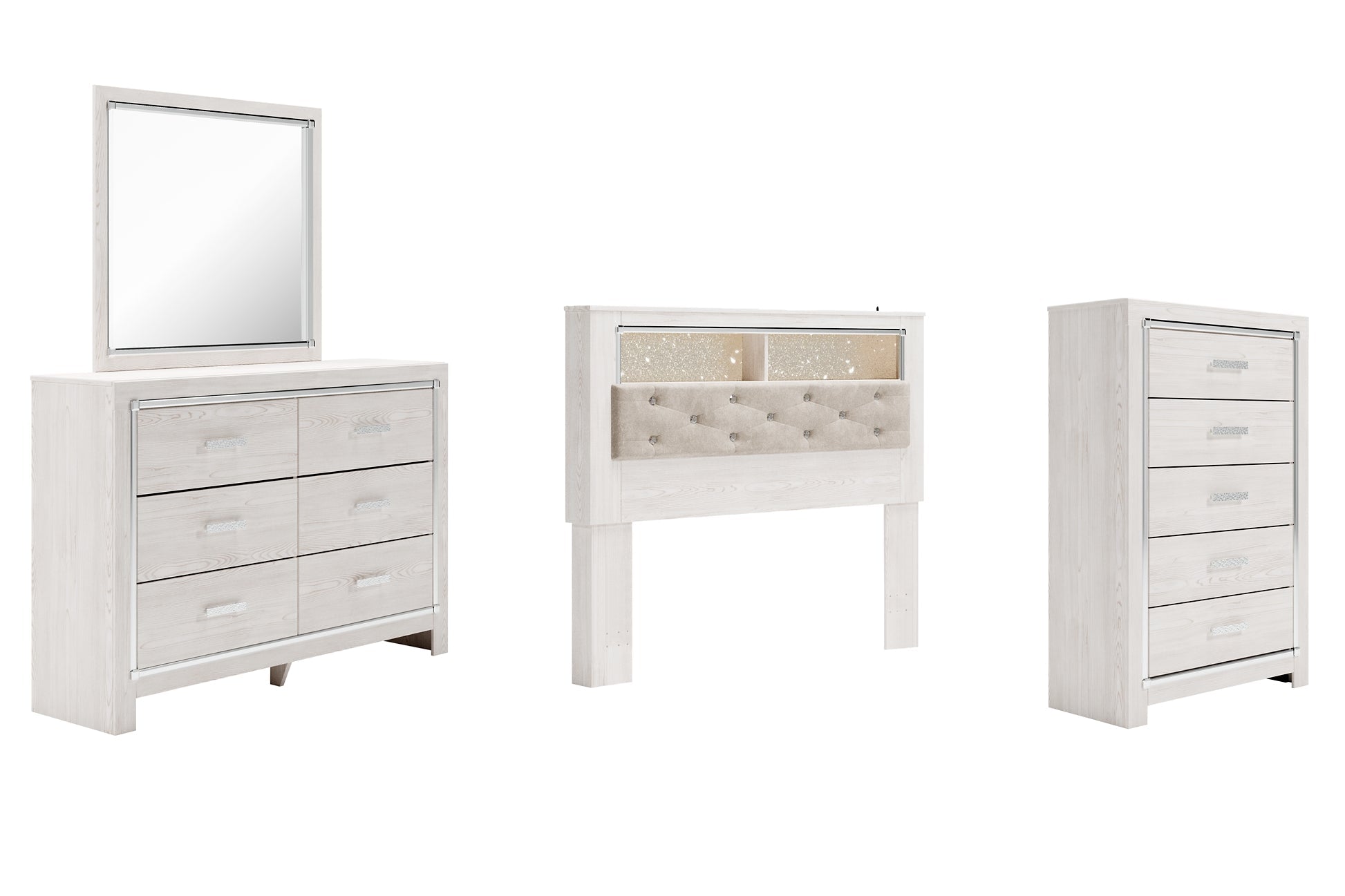 Altyra Queen Bookcase Headboard with Mirrored Dresser and Chest Furniture Mart -  online today or in-store at our location in Duluth, Ga. Furniture Mart Georgia. View our lowest price today. Shop Now. 