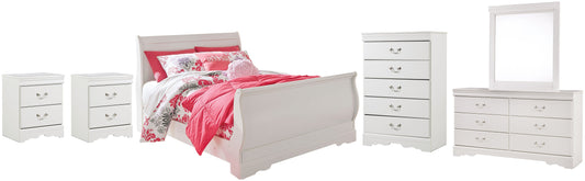 Anarasia Full Sleigh Bed with Mirrored Dresser, Chest and 2 Nightstands Furniture Mart -  online today or in-store at our location in Duluth, Ga. Furniture Mart Georgia. View our lowest price today. Shop Now. 