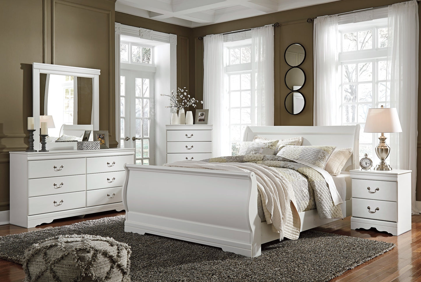 Anarasia Queen Sleigh Bed with Mirrored Dresser, Chest and 2 Nightstands Furniture Mart -  online today or in-store at our location in Duluth, Ga. Furniture Mart Georgia. View our lowest price today. Shop Now. 