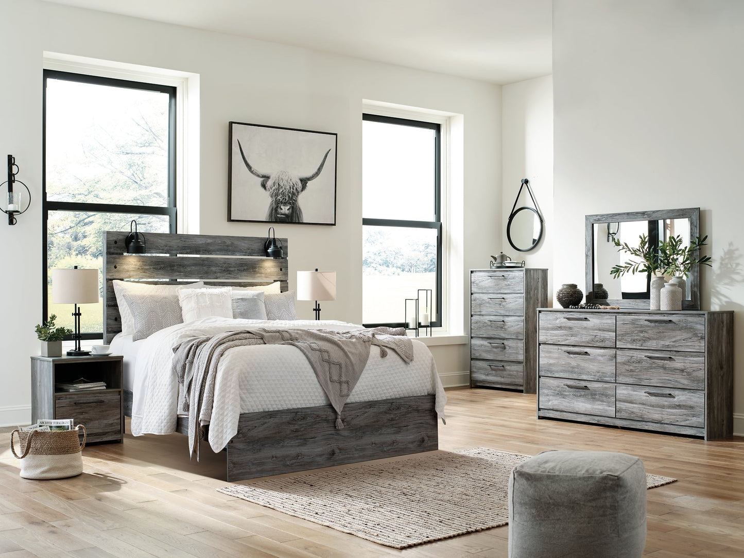 Baystorm Queen Panel Bed with Mirrored Dresser, Chest and 2 Nightstands Furniture Mart -  online today or in-store at our location in Duluth, Ga. Furniture Mart Georgia. View our lowest price today. Shop Now. 