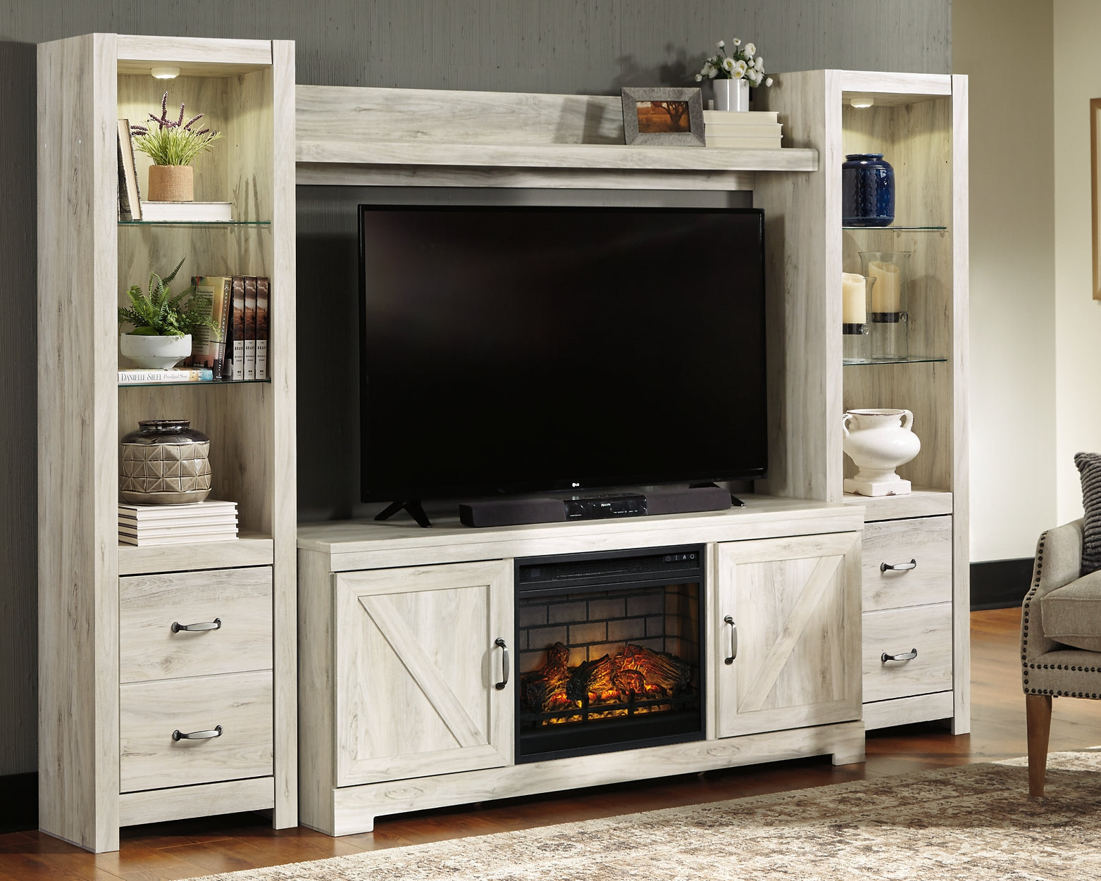 Bellaby 4-Piece Entertainment Center with Electric Fireplace Furniture Mart -  online today or in-store at our location in Duluth, Ga. Furniture Mart Georgia. View our lowest price today. Shop Now. 