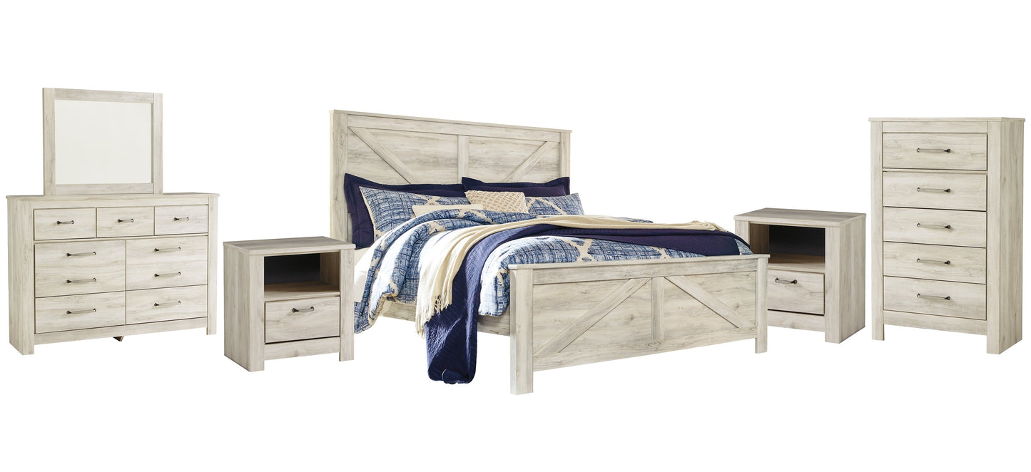 Bellaby Queen Crossbuck Panel Bed with Mirrored Dresser, Chest and 2 Nightstands Furniture Mart -  online today or in-store at our location in Duluth, Ga. Furniture Mart Georgia. View our lowest price today. Shop Now. 