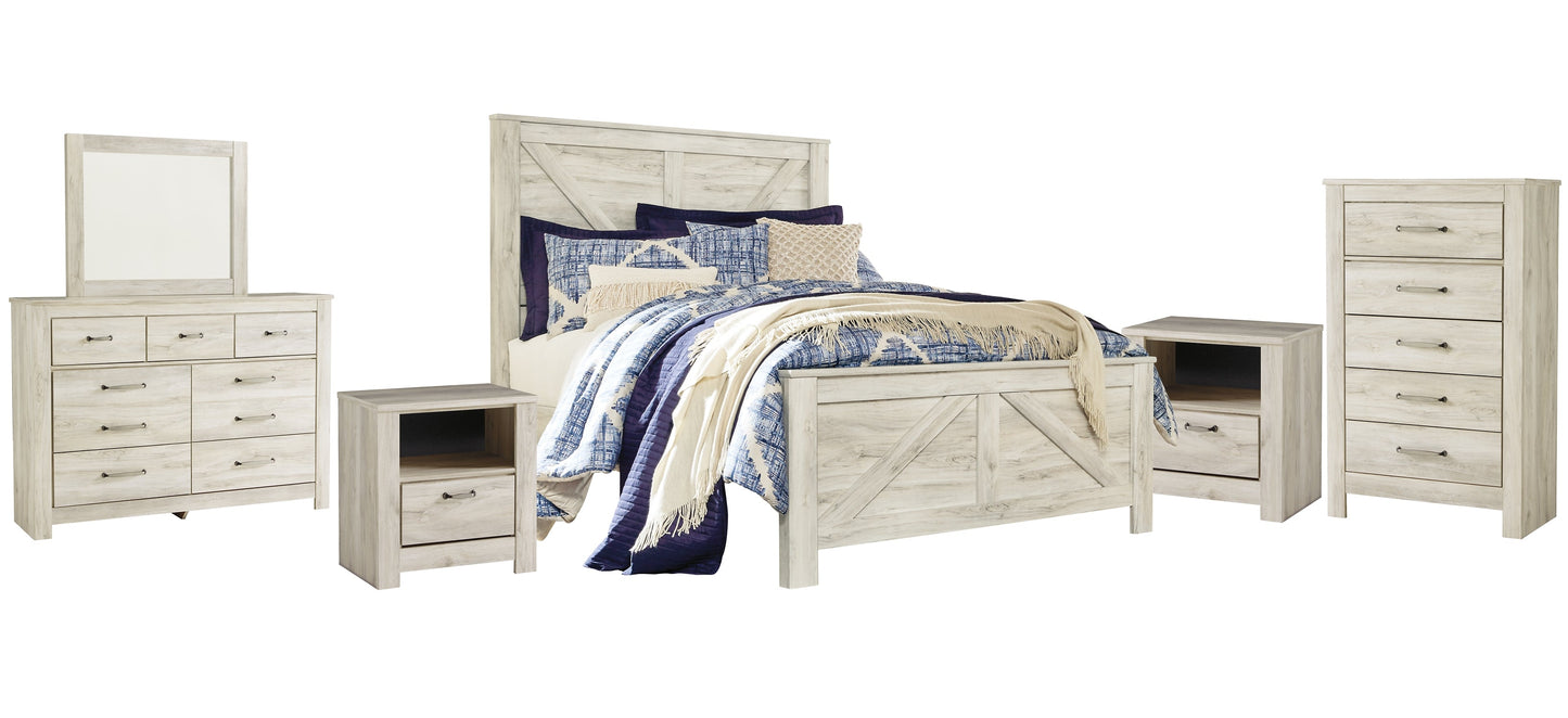 Bellaby Queen Crossbuck Panel Bed with Mirrored Dresser, Chest and 2 Nightstands Furniture Mart -  online today or in-store at our location in Duluth, Ga. Furniture Mart Georgia. View our lowest price today. Shop Now. 