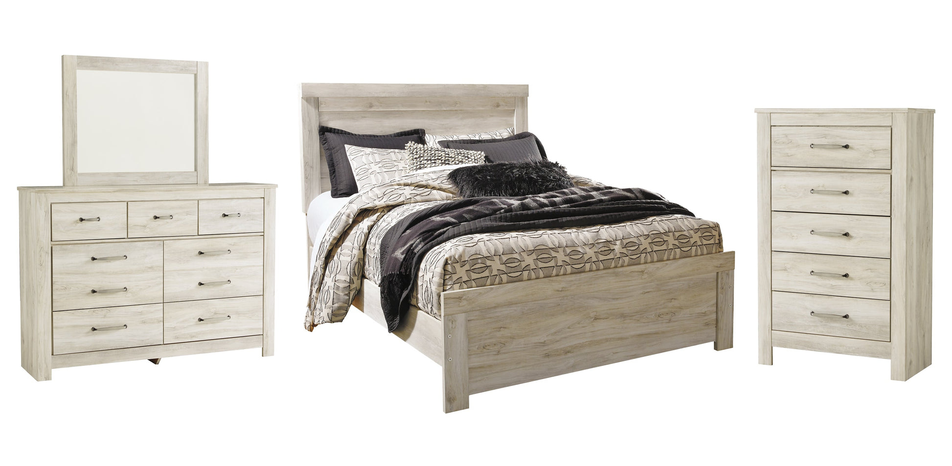 Bellaby Queen Panel Bed with Mirrored Dresser and Chest Furniture Mart -  online today or in-store at our location in Duluth, Ga. Furniture Mart Georgia. View our lowest price today. Shop Now. 