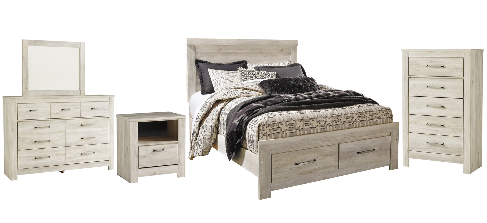 Bellaby Queen Platform Bed with 2 Storage Drawers with Mirrored Dresser, Chest and Nightstand Furniture Mart -  online today or in-store at our location in Duluth, Ga. Furniture Mart Georgia. View our lowest price today. Shop Now. 