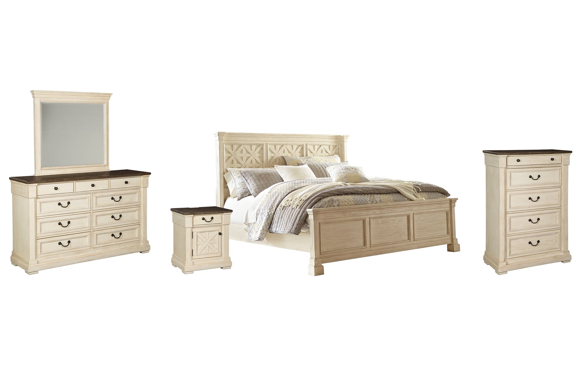 Bolanburg California King Panel Bed with Mirrored Dresser, Chest and Nightstand Furniture Mart -  online today or in-store at our location in Duluth, Ga. Furniture Mart Georgia. View our lowest price today. Shop Now. 