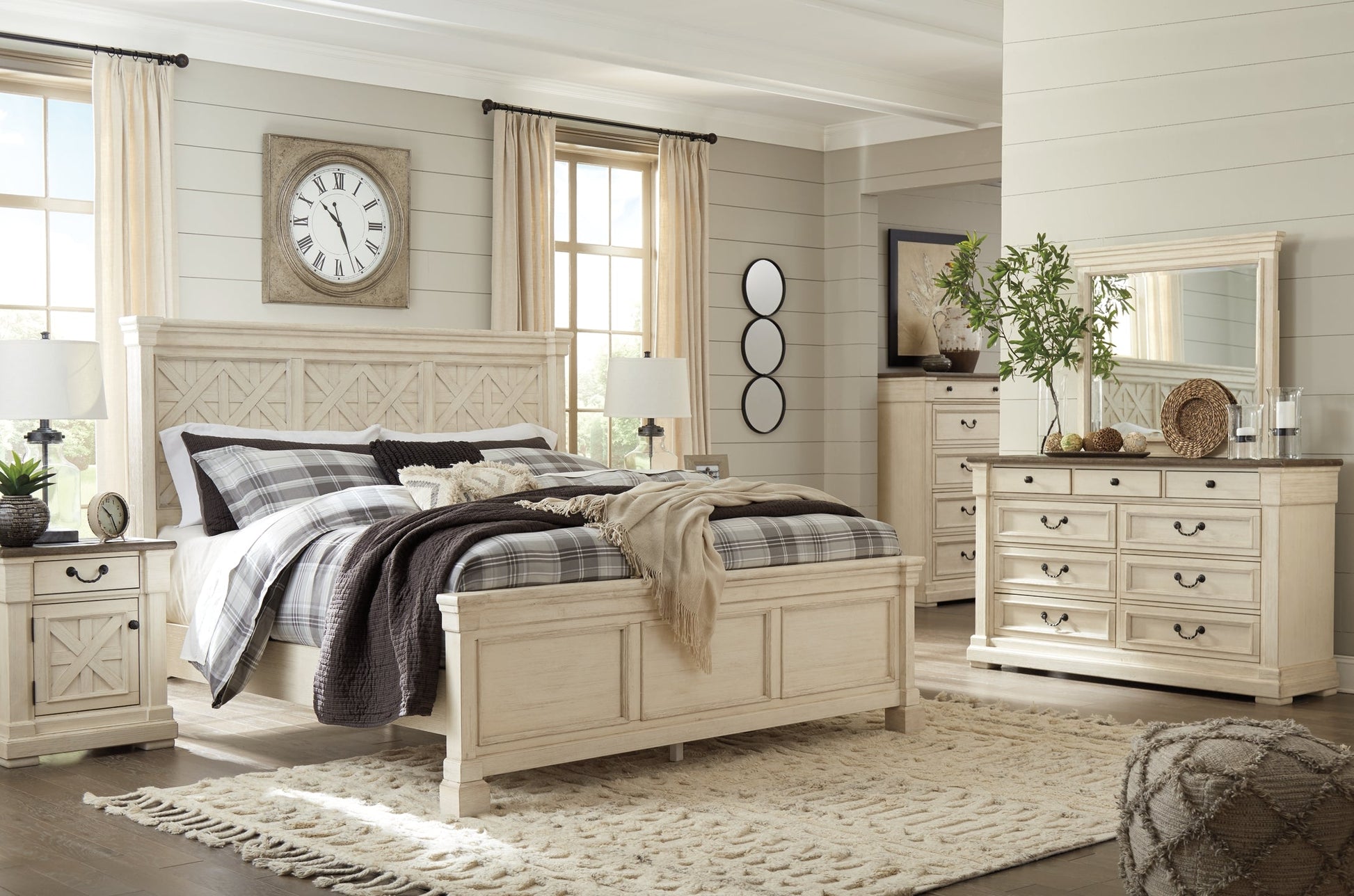 Bolanburg California King Panel Bed with Mirrored Dresser and 2 Nightstands Furniture Mart -  online today or in-store at our location in Duluth, Ga. Furniture Mart Georgia. View our lowest price today. Shop Now. 