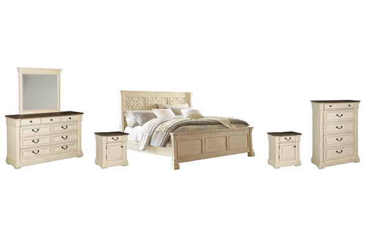Bolanburg King Panel Bed with Mirrored Dresser and 2 Nightstands Furniture Mart -  online today or in-store at our location in Duluth, Ga. Furniture Mart Georgia. View our lowest price today. Shop Now. 
