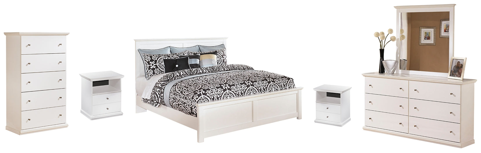 Bostwick Shoals King Panel Bed with Mirrored Dresser, Chest and Nightstand Furniture Mart -  online today or in-store at our location in Duluth, Ga. Furniture Mart Georgia. View our lowest price today. Shop Now. 