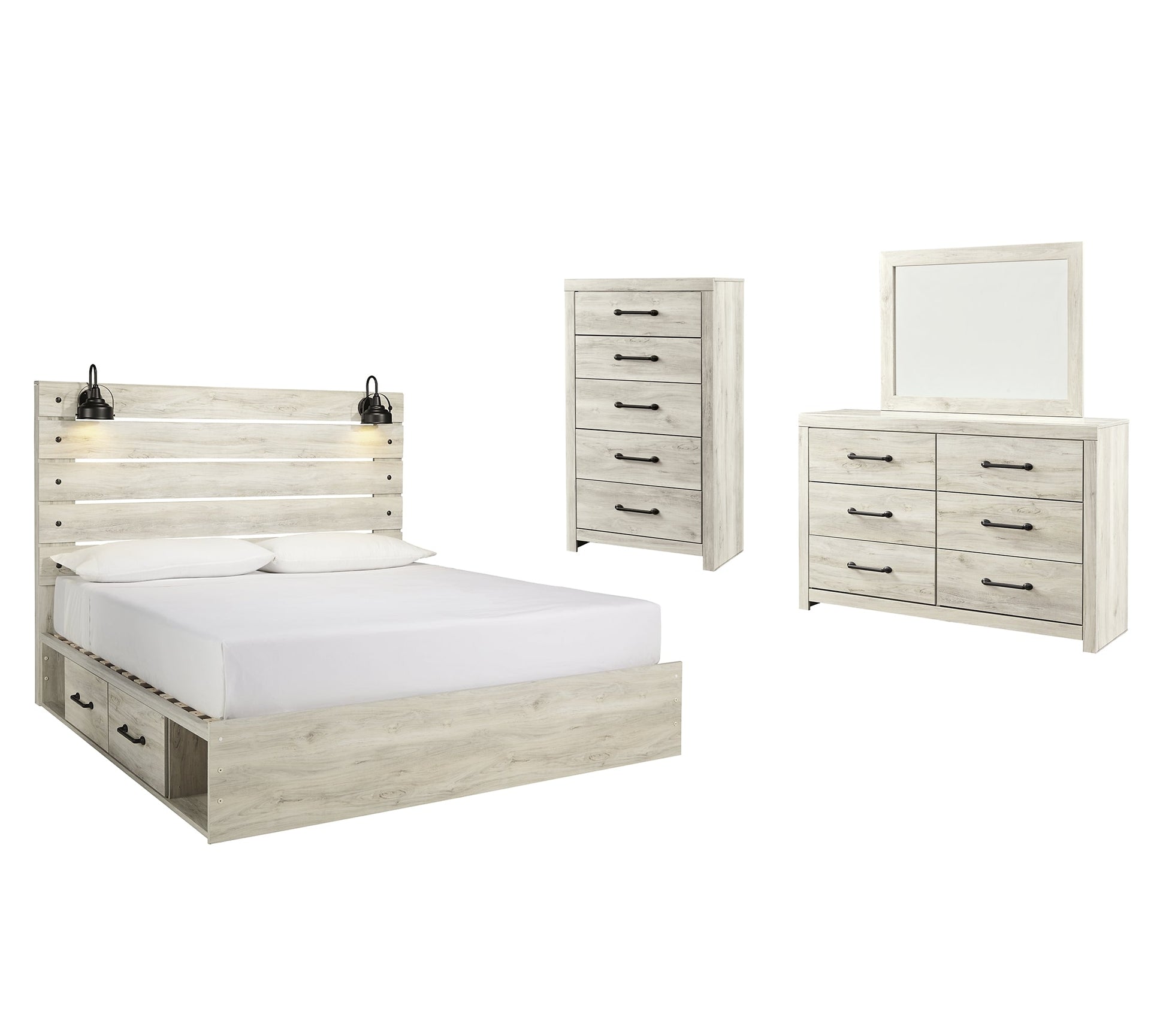 Cambeck King Panel Bed with 2 Storage Drawers with Mirrored Dresser, Chest and Nightstand Furniture Mart -  online today or in-store at our location in Duluth, Ga. Furniture Mart Georgia. View our lowest price today. Shop Now. 