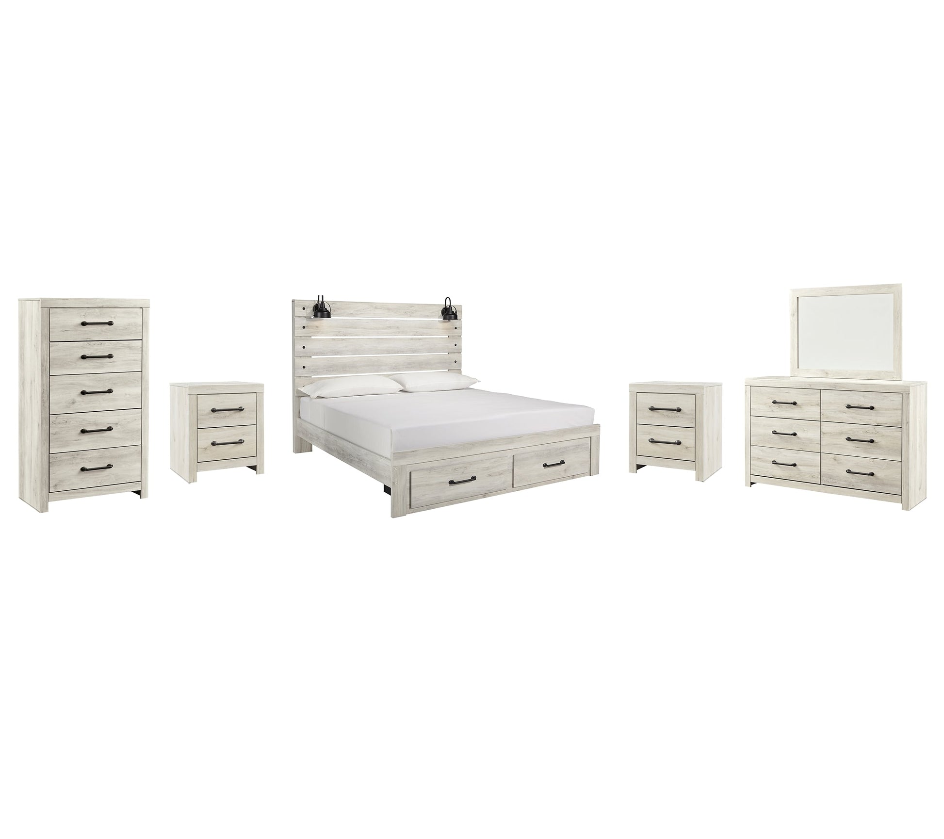 Cambeck Queen Panel Bed with 2 Storage Drawers with Mirrored Dresser, Chest and 2 Nightstands Furniture Mart -  online today or in-store at our location in Duluth, Ga. Furniture Mart Georgia. View our lowest price today. Shop Now. 