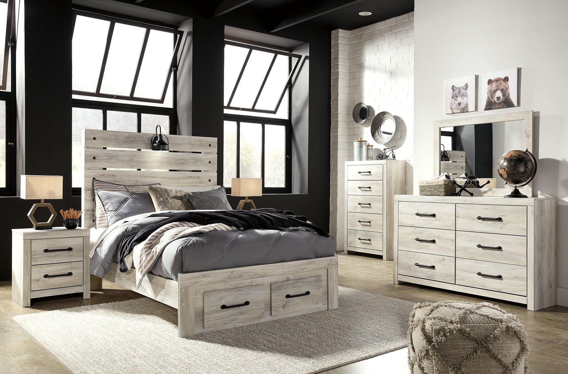 Cambeck Queen Panel Bed with 2 Storage Drawers with Mirrored Dresser, Chest and Nightstand Furniture Mart -  online today or in-store at our location in Duluth, Ga. Furniture Mart Georgia. View our lowest price today. Shop Now. 