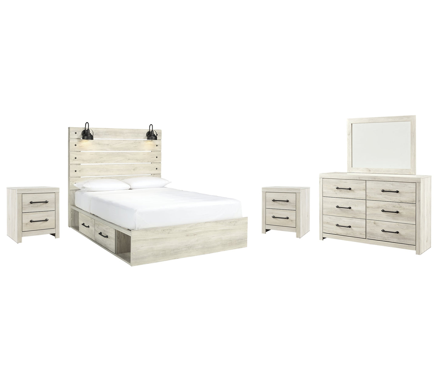 Cambeck Queen Panel Bed with 4 Storage Drawers with Mirrored Dresser and 2 Nightstands Furniture Mart -  online today or in-store at our location in Duluth, Ga. Furniture Mart Georgia. View our lowest price today. Shop Now. 