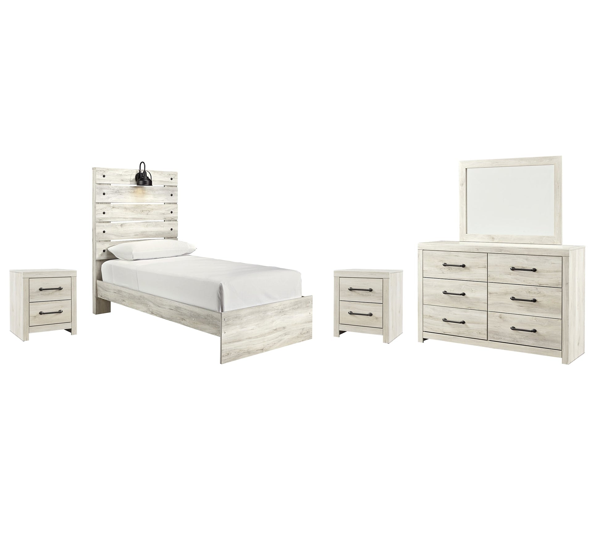 Cambeck Twin Panel Bed with Mirrored Dresser and 2 Nightstands Furniture Mart -  online today or in-store at our location in Duluth, Ga. Furniture Mart Georgia. View our lowest price today. Shop Now. 