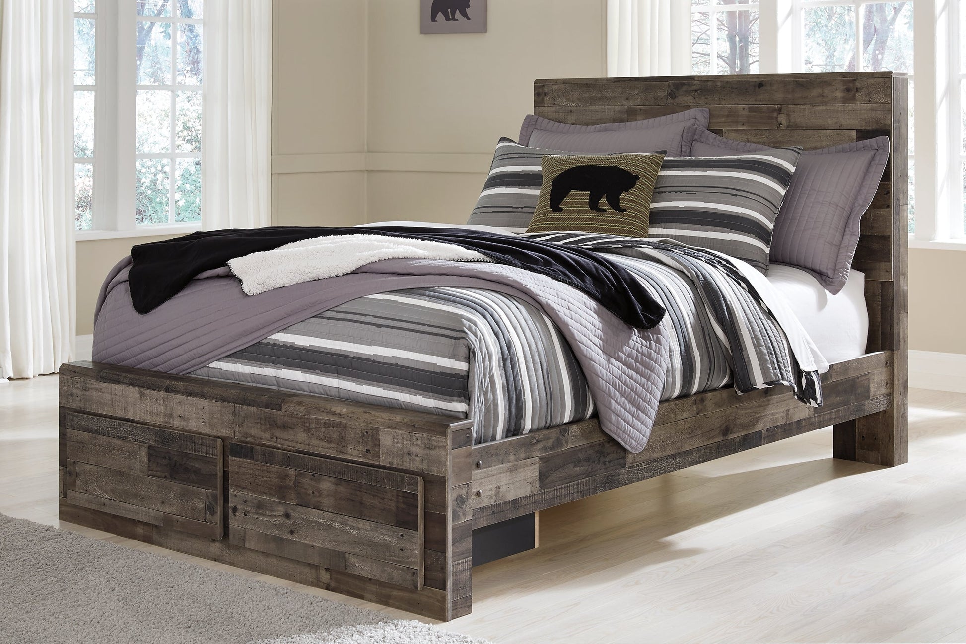 Derekson Full Panel Bed with 2 Storage Drawers with Mirrored Dresser and 2 Nightstands Furniture Mart -  online today or in-store at our location in Duluth, Ga. Furniture Mart Georgia. View our lowest price today. Shop Now. 