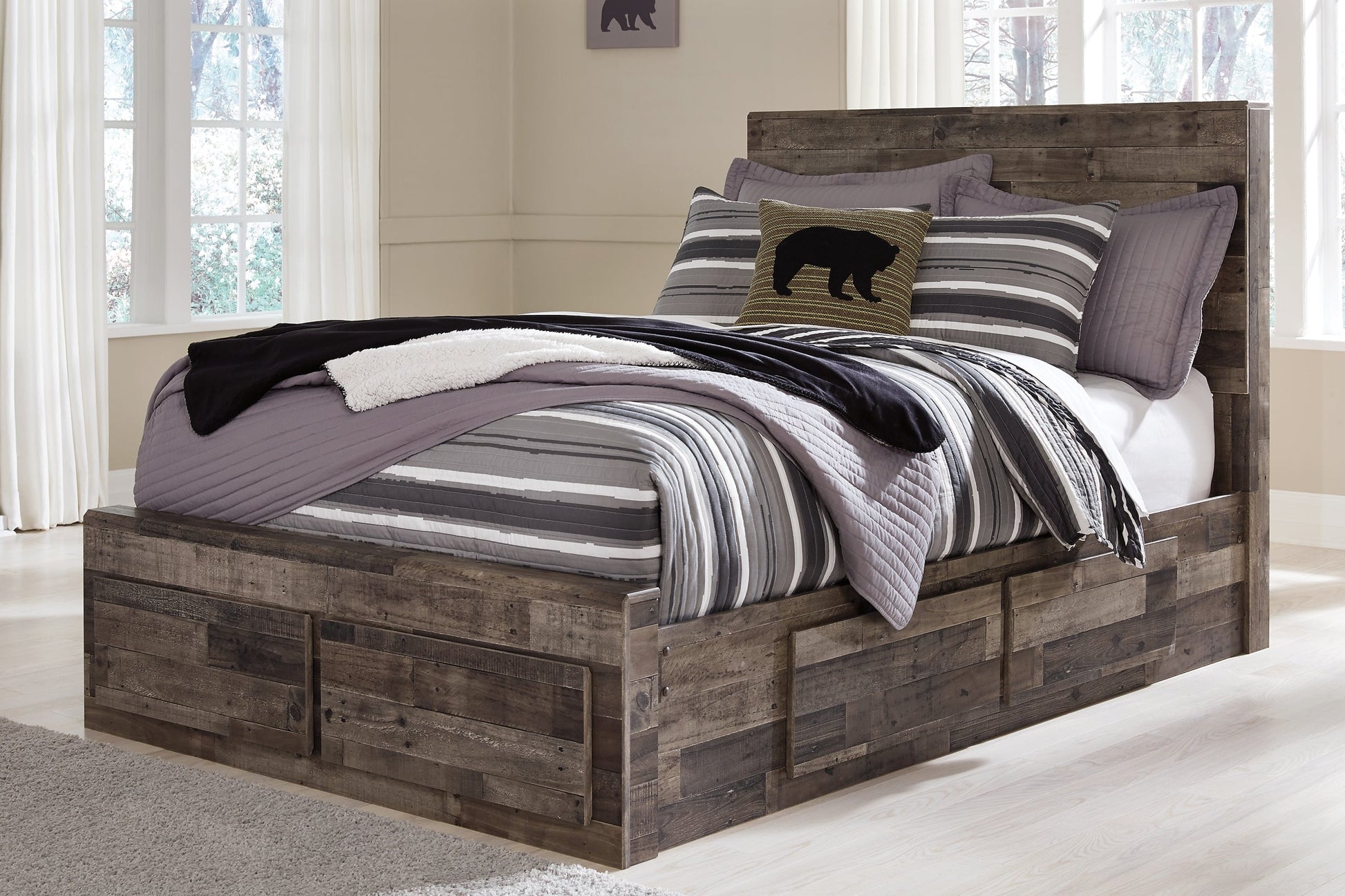Derekson Full Panel Bed with 6 Storage Drawers with Mirrored Dresser, Chest and 2 Nightstands Furniture Mart -  online today or in-store at our location in Duluth, Ga. Furniture Mart Georgia. View our lowest price today. Shop Now. 